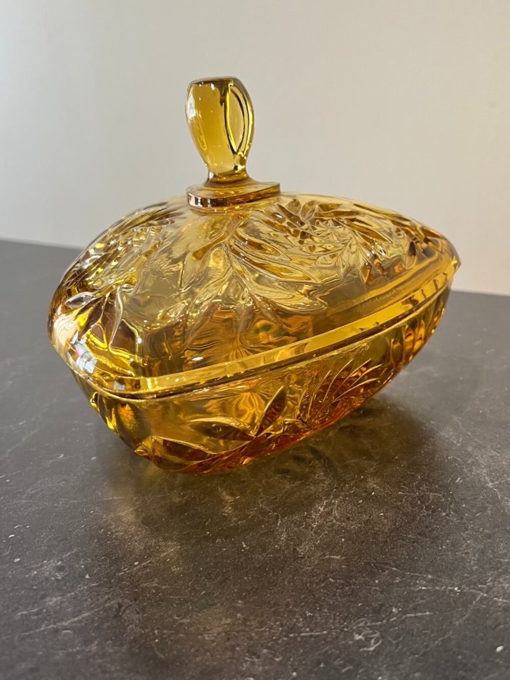 Depression Glass - Hazel-Atlas Pinwheel Triangle Candy Dish - Deep Amber Color